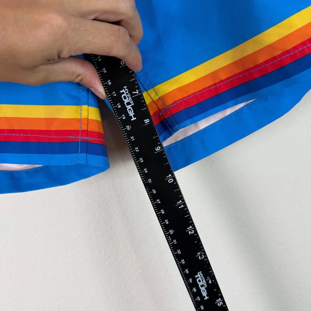 Speedo Swim Trunks Mens XL Blue Rainbow Striped Board Shorts Retro Mesh Lined